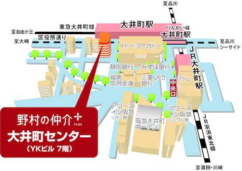 ＪＲ京浜東北線・東急大井町線・東京臨海高速鉄道りんかい線 「大井町」駅　2分