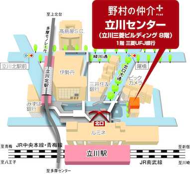 ＪＲ中央本線・青梅線・南武線「立川」駅　1分、多摩モノレール 「立川北」駅　3分